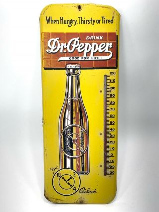 Vintage Dr Pepper Thermometer Sign When Hungry Thirsty Or Tired 10 2 4 Yellow