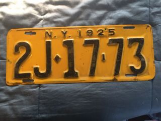 1925 Ny Passenger License Plate Vg