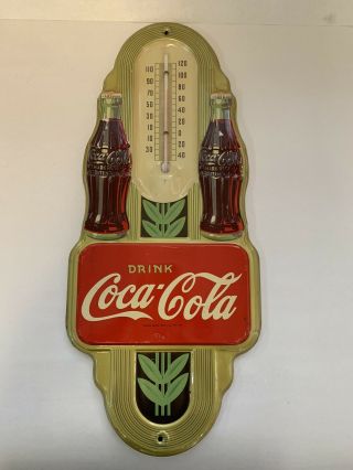 Vintage 1941 Coca - Cola Thermometer Tin Sign 16”x7” Double Bottle