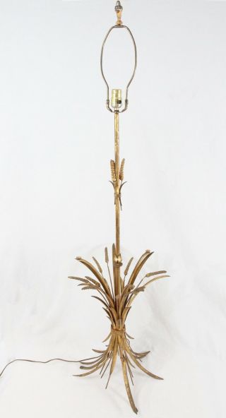 Italian Gilt Tole Wheat Sheaf Floor Lamp Vintage Mid Century Hollywood Regency