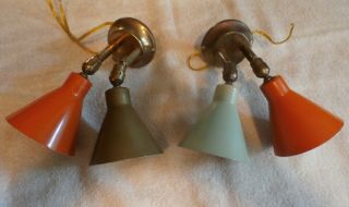 2 Vintage Mid Century Modern Brevettato Metal Cone Wall Sconces Lamps Lights Nr