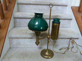 Antique Manhattan Brass Kerosene Student Lamp Glass Perfection Reservoir Elect.