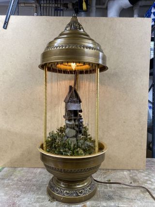 Vintage Large 33” Grist Mill Oil Rain Table Top Lamp