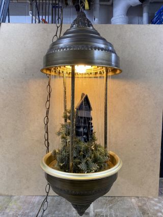 Vintage Large 35” Grist Mill Oil Rain Hanging Lamp