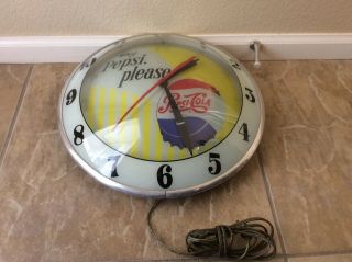 Vintage Say Pepsi Please Lighted Double Bubble Clock Vtg Old