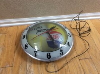 Vintage Say Pepsi Please Lighted Double Bubble Clock Vtg Old 2