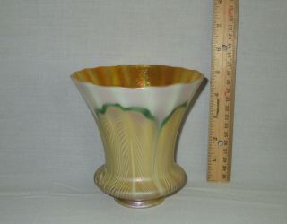 Antique Quezal Art Glass Pulled Feather Aurene Gold Iridescent Lamp Shade 5.  75 "
