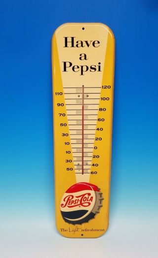 Nos 1957 Pepsi Thermometer 27 " Tin Sign Soda Shop Old Store Stock