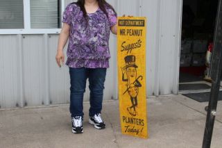 Large Vintage Planters Mr Peanut Nuts Candy Store Gas Oil 44 " Metal Sign