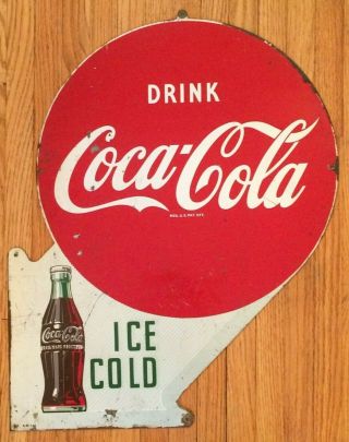 Vintage Double Sided Metal Coke Coca - Cola Sign Ice Cold