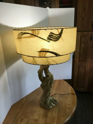 Vintage Med Century Table Lamp With 2 Tier Fiberglass Shade