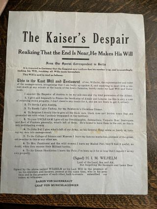 Ww1 Kaiser’s Last Will And Testament