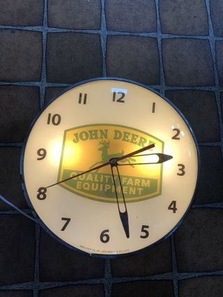 Vintage John Deere Pam Bubble Lighted Clock Round 15”