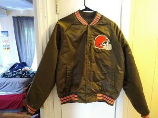 Vintage Nfl Apparel Cleveland Browns Satin Snap Up Jacket Mens Large