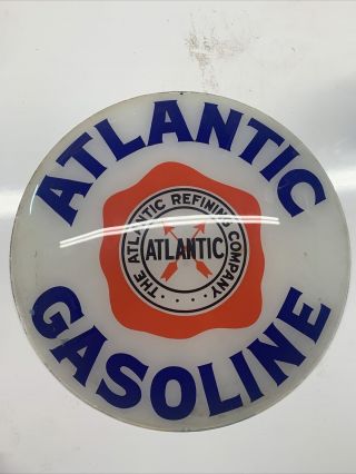 Vintage Atlantic Gasoline Pump Globe Lens Glass Top Sign Gas