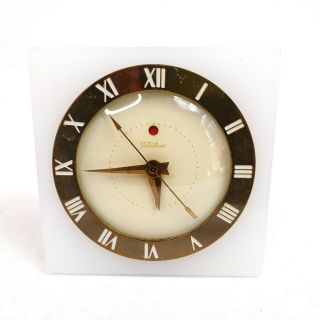 Vintage Telechron White Onyx Electric Clock Sportsman 7h57 Brass Bezel 1940 