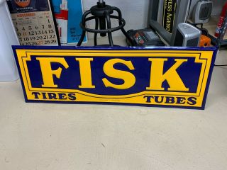 " Fisk Tires " Large Embossed Dealer Sign (dated 1932) 48 " X 16 ",