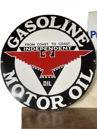 Large Vintage  Independent  Gas Oil Single Sided 30 Inch Porcelain Dealer Sign