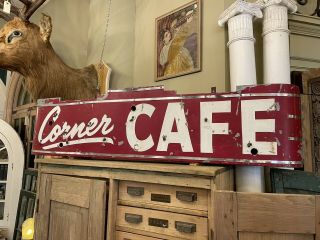 Vintage 1940s Barn Find Red & White Corner Cafe Neon Outdoor Business Sign 2