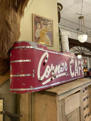 Vintage 1940s Barn Find Red & White Corner Cafe Neon Outdoor Business Sign 3