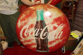 Large Vintage 1953 Coca Cola Soda Pop Gas Oil 36 " Metal Button Sign