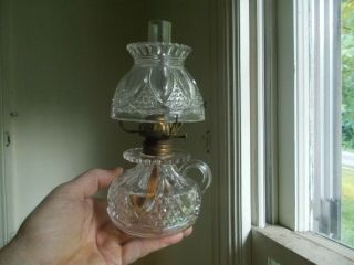 Antique Early 1900 Imperial Tulip & Cane Bundling Miniature Oil Lamp With Shade