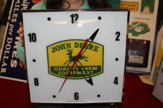 John Deere Quality Farm Equipment Tractor 15 " Lighted Metal Pam Clock Sign