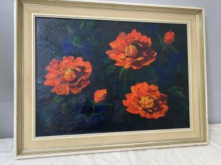 S.  Petro Gemälde Handarbeit Ölbild Bild Mit Rahmen Blumen Vintage 81x63cm 550dm