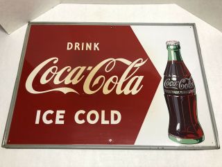 Vintage Drink Coca - Cola Tin Metal Sign Ice Cold 27 1/2” X 19 1/2”