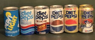 6 Vintage 1970s 1980s Diet Pepsi Light Cola Cans Sugar Christmas Can