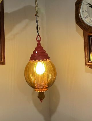 Vintage Underwriter Laboratories Hanging Amber Round Glass Globe Light Lamp