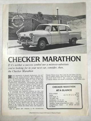 1968 Checker Marathon Road & Track Auto Show Dealer Pamphlet Car Brochure