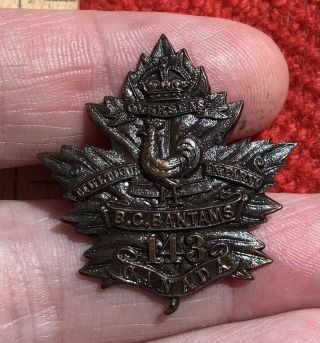 Wwi Great War Canada Cef Collar Badge 143rd Battalion Bc Bantams Victoria