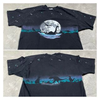 90s Vtg Dinosaur All Over Print T Shirt Space Science Xl Hanes Beefy Stars Moon
