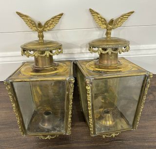 Vintage Brass Eagle Coach Lantern / Lamp Sconce Light Wall Mount - (not Complete)