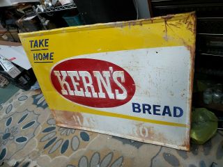 Vintage 1950 Kerns Bread Embossed Tin Litho Sign 47x36