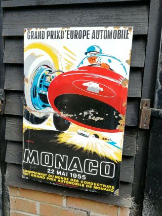 Monaco Grand Prix Enamel Sign Ferrari Sign Vitreous Enamel Garage Sign Large