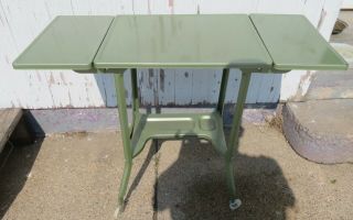 Vintage Green Metal Typewriter Stand Table Removable Drop Leaf Sides & Casters