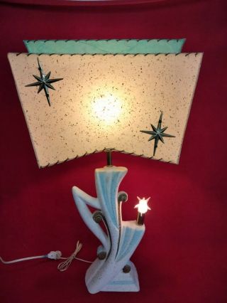 Mid Century Modern Table Lamp Fiberglass Shade Two - Tiered Atomic Mcm Vintage