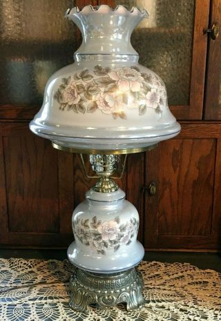 Hurricane Lamp Flowers Vintage Blue Double Gone With The Wind Light