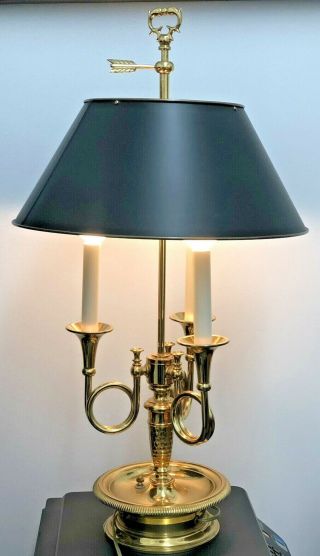 Vintage Brass French Bouillotte 3 - Arm Horn Trumpet Style Table Lamp 25 "