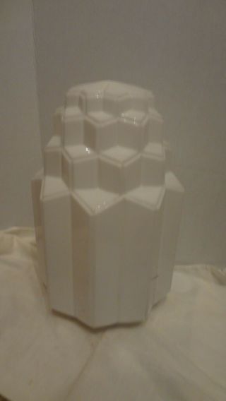 Antique Vintage Art Deco Skyscraper Milk Glass Pendant Light Lamp Shade 16.  5 "