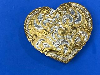 Vintage Crumrine Floral Cut Out Heart Western Cowboy Cowgirl Belt Buckle