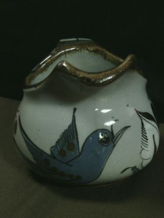 Gorgeous Vtg.  Tonala Mexican Art Pottery Hand Painted Blue Bird Creamer,  Mexico