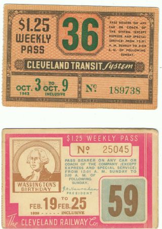 Railway Bus Tram Tickets,  Usa,  2 No.  The Cleveland Railway Co.  Weekly Pass,  1939