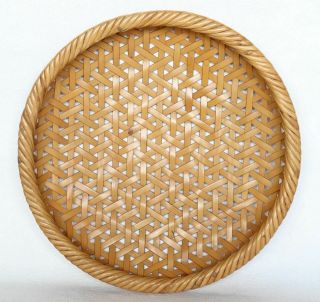 Japanese Bamboo Woven Basket Bowl Tray Zaru Colander Wood 24cm 9.  44 " Vintage
