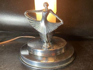 Vtg Art Deco MCM Glass Bullet Torpedo Skyscraper Lamps Dancer Lady Figure Atomic 2