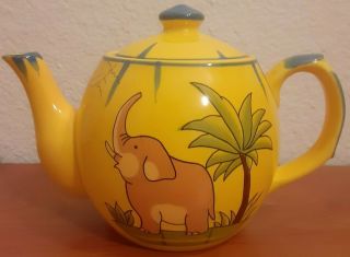 Vintage Haldon Teapot Yellow Sun Elephant Tiger Made In Japan Rare Tea Pot 1970s