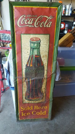 Vintage Metal Coke Sign Coca Cola 1931 Christmas Bottle 54 " X 18 "