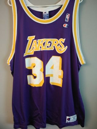 Vintage 90s Champion Nba Los Angeles Lakers Shaquille O’neal Jersey Size 52 Xxl